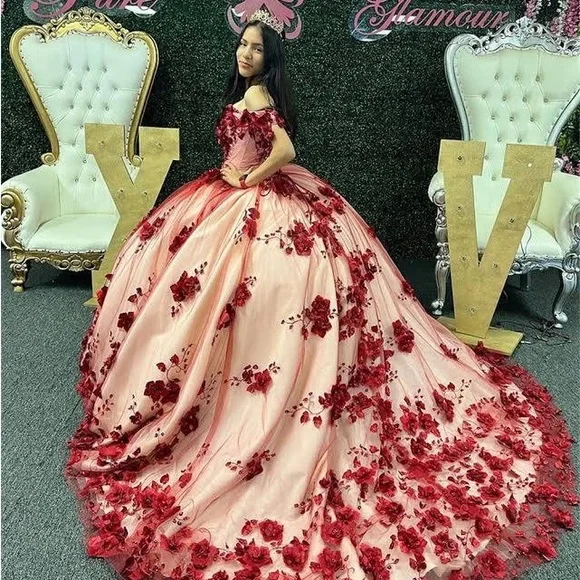 burgundy and gold sweet 16 dresses Long sleeves One shoulder Gold Appliques Burgundy Prom Dresses main image 1